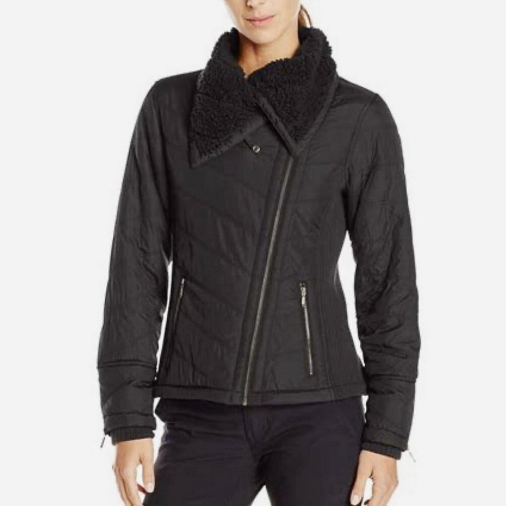 prAna Diva Wrap Jacket Quilted‎ Black Fleece Lined Recycled Polyester Size S
